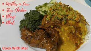 Cook Stew Chicken, Bhagi, Dhal and Rice with me - My cooking has changed over time | Caribbean Food