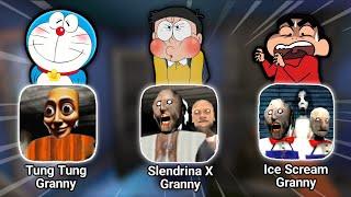 Tung Tung Granny vs Slendrina Granny 2 vs Ice Scream Granny 3 escape with Doraemon Nobita Shinchan