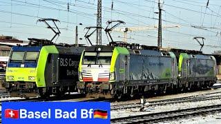 Basel Bad Bf: BLS Cargo, ICE4, SBB EC mit BR101 & KLV-Zug mit BR185