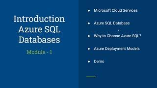 Introduction to Azure SQL Database - Module 1 |  Free Azure SQL DBA Training 