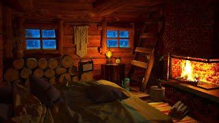 Cozy Winter Hut Ambience - Relaxing Blizzard, Howling Wind, Fireplace