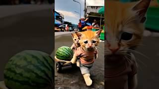 Poor cat life in watermelons market #cat #funny #animation  #cute #pets #kitten #adorable #shorts