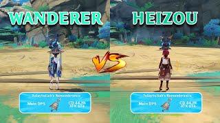 Scaramouch(Wanderer) vs Heizou! Team comp comparison!! who is the best??  gameplay comparison!!