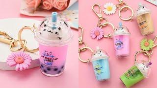 Handmade Boba Tea Keychain / how to make cute keychain at home / paper craft / School supplies