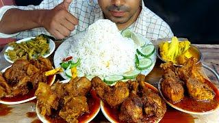 oily bhuna chicken masala spicy mutton curry fish curry kochur loti huge rice eating show mukbang