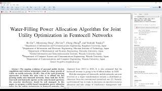 008 Water-Filling Power Allocation Algorithm for Joint Utility Optimization in Femtocell Networks