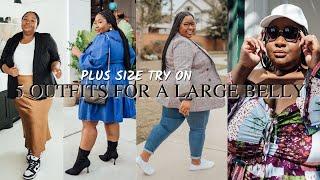 5 PLUS SIZE OUTFITS FOR A LARGE BELLY | 2 STOMACHS? | APPLE SHAPE OUTFITS TRYON | FROM HEAD TO CURVE