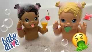 NEW Baby alive dolls swimming in the Bath  Lucy gets sick!