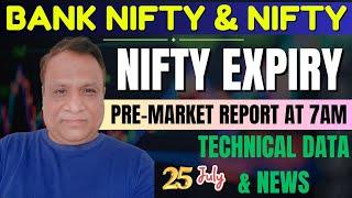 Nifty, Bank Nifty Technical / Data,  Pre- Market Update at 7 am,    25 -July -2024