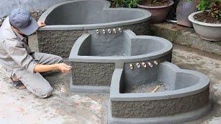 Building 3 in 1 Heart Aquarium with Cement and Brick - DIY Gaden Decoration