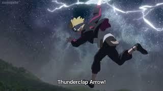 Boruto uses Lightning Style Jinraisen/Thunderclap Arrow against Code