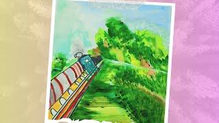 Mesmerizing Watercolor and Drawing of a Train on Mountain Roads | Stunning Landscape Art