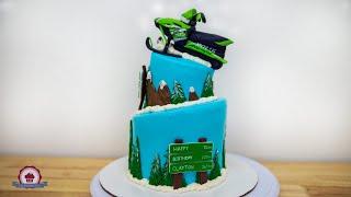 Topsy Turvy Snowmobile Cake