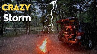 Car Camping in a Wild Rain Storm | Thunder and Lightning | Bluetti AC70