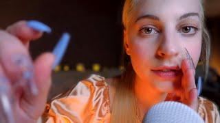 ASMR ️ 1 H SLEEPY UPCLOSE COUNTING W LONG NAILS FACE TOUCHING and Light Rain ️