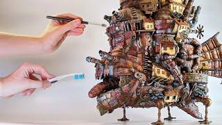 I made a Miniature HOWL'S MOVING CASTLE out of junk // Ghibli Crafts