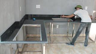 Easy Kitchen Granite Installation On Stainless Steel Frame - Complete Cooking Table