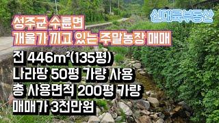 매물#157)성주군 수륜면  개울가 끼고 있는 주말농장 매매 전 446m²(135평) 나라땅 50평 가량 사용 총 사용면적 200평 가량 매매가 3000만원_성주촌집매매