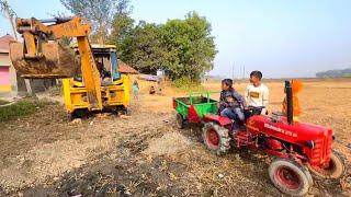 Jcb 3dx Machine Loading Soil In Mud Mini Mahindra Tractor | Jcb Video | Mini Tractor