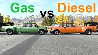 Big Gasoline V8 vs Small Diesel V8 Pulling Test! BeamNG. Drive