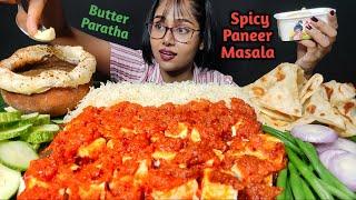 Eating Spicy Paneer Masala, Butter Garlic Paratha | Big Bites | Veg Thali | Asmr Eating | Mukbang