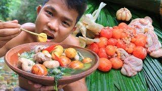 Unique wilderness Cooking with fresh vegetables in the Forest