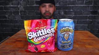 (ASMR) SKITTLES GUMMIES AND WARHEADS BLUE RASPBERRY SODA REVIEW/RAMBLE