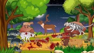 Tiger vs Lion vs Sardinian Deer vs Wolf Pack vs Hyena vs Old Lion vs White Tiger - DC2 Animation