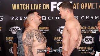 ALEXANDER DIMITRENKO DWARFS ANDY RUIZ JR DURING WEIGH IN FACE OFF - FULL WEIGH IN VIDEO