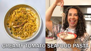 20-Minute Creamy Tomato and Seafood Pasta – with Squid!