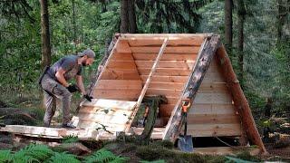 100 Hours of Building a Cozy Tiny Bushcraft Cabin in the Middle of Nowhere from Start to Finish