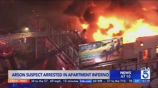 Fire crews knock down large fire in Westlake apartment complex; man in custody