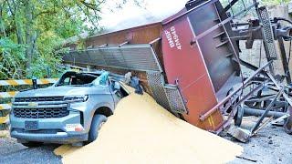 Train DERAILS, Crushes SUV - Driver Walks Away!