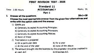 11th Accountancy First revision question paper 2025|11th Accountancy 1st revision question aper 2025