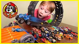 Monster Jam & Hot Wheels MONSTER TRUCKS VS RACE CARS - Epic Loop Challenge Race & GIVEAWAY!