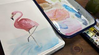 Watercolor Journal Day 118 (Flamingos in the water)