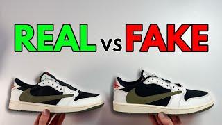 REAL VS FAKE! NIKE TRAVIS SCOTT AIR JORDAN 1 LOW OLIVE UPDATED SNEAKER COMPARISON!