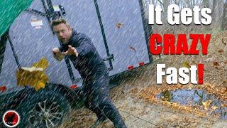 Ripped From the Ground! Storm Camping in Heavy Rain & Power Wind in an Off-Grid Cabin