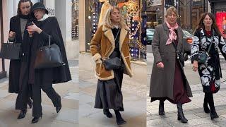 Winter Street Fashion in London: Beautiful outerwear that is still on trend. Festive Christmas mood.