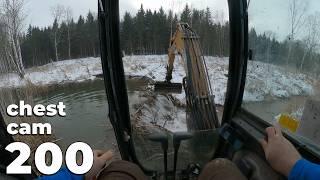 Removing A Beaver Dam With An Excavator In Winter No.200 - Chest Cam