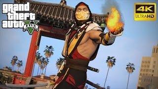 GTA 5 - Scorpion Mortal Kombat Mod FIVE STAR Cop Challenge! (4K Ultra HD Gameplay)