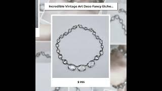 Incredible Vintage Art Deco Fancy Etched Bezel Set Sterling Silver or Platinum Necklace - Real Le...