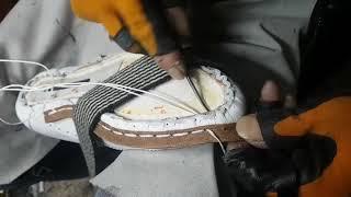 Welt stitching. Shoe making process