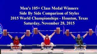 Men's 105+ Kg Class Original Medal Winners, Side By Side, 2015 World Championships, Houston