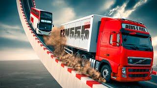 Trucks e Buses vs Mega Ramp! INSANE JUMPS in BeamNG Drive