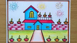 Diwali Drawing | Diwali Scenery Drawing | Diwali Festival Drawing | Diwali special Drawing #diwali