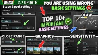 BGMI 2.7 UPDATE BASIC SETTINGS | important Top 10 Basic Settings in bgmi , bgmi all basic settings