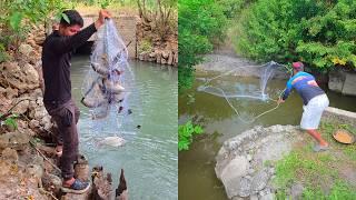 Fishing and cooking using a chain cast net for the first time ‍ on beautiful streams