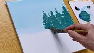 Easy Way to Paint a Morning Forest / Acrylic Painting for Beginners