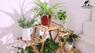 Bamboo Rolling 6 Tier Plant Stand Rack Multiple Flower Pot Holder Shelf Indoor Outdoor Plant Reviews